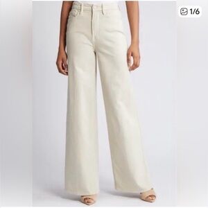 Good American Wide Leg Flare Jeans in Light Cream